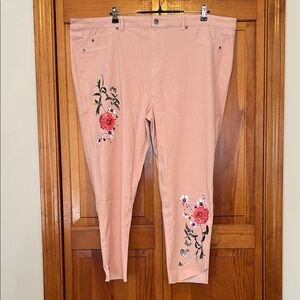 Kate & Mallory Pink Stretch Floral Cropped Jeggings Plus Size 3X New Pull-on